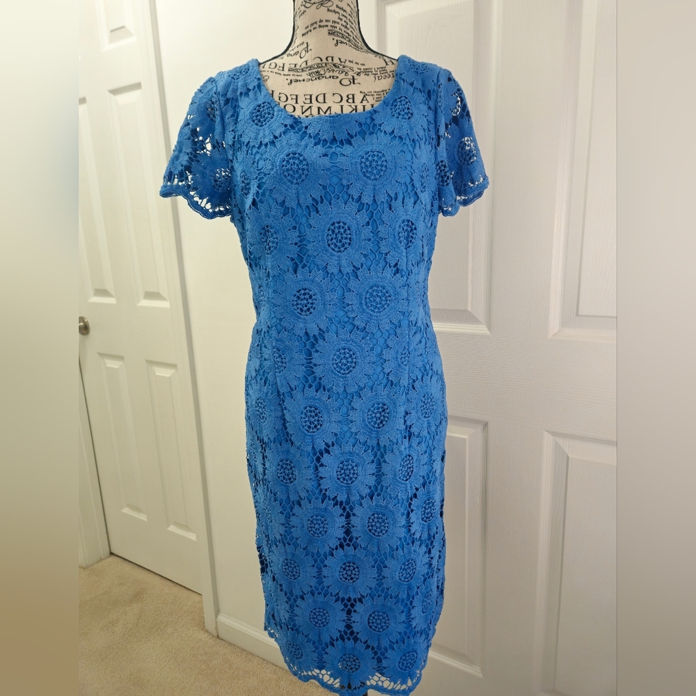 Talbots Blue Floral Lace Midi Dress Size 8